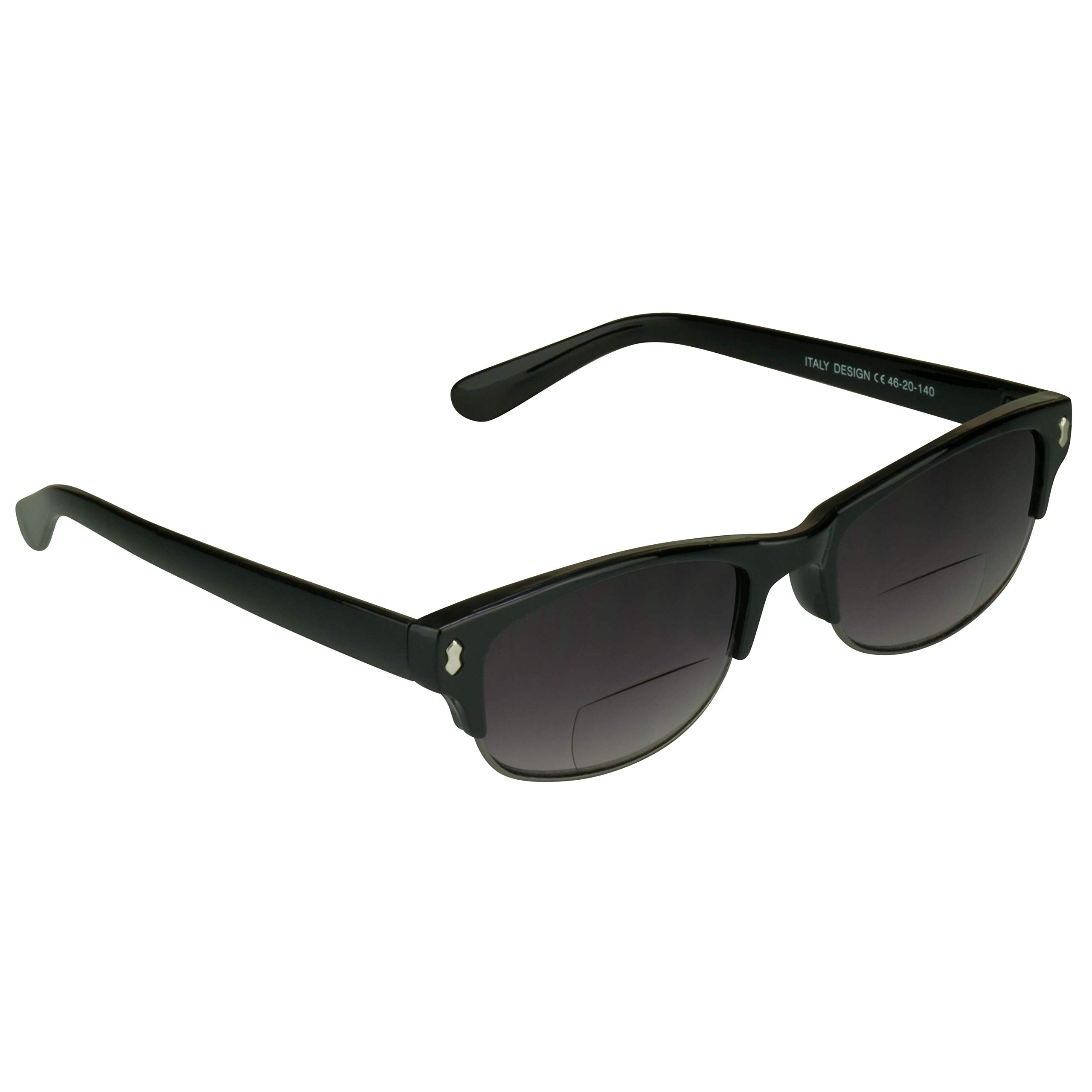 proSPORT Bifocal Glasses +2.00 Half Rim Smoke Lens Black Frame with Stud Bi-focal Glasses