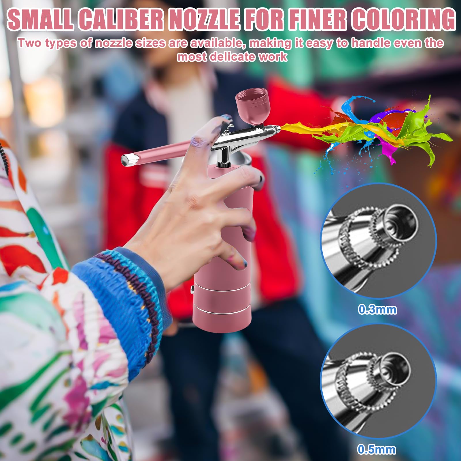 Kit aerografo portatile, pistola a spruzzo portatile ricaricabile con spazzola, mini spazzola ad aria con compressore per nail design, decorazione di torte, trucco, modellazione di tatuaggi (rosa)