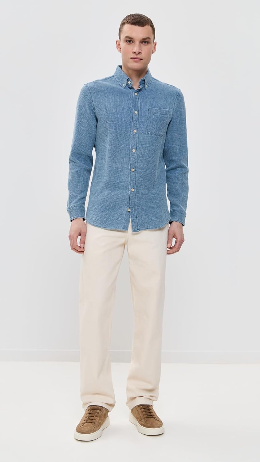 Taylor Stitch Men's The Jack Cotton Waffle Shirt, Washed Indigo, 17" Neck - Image 3