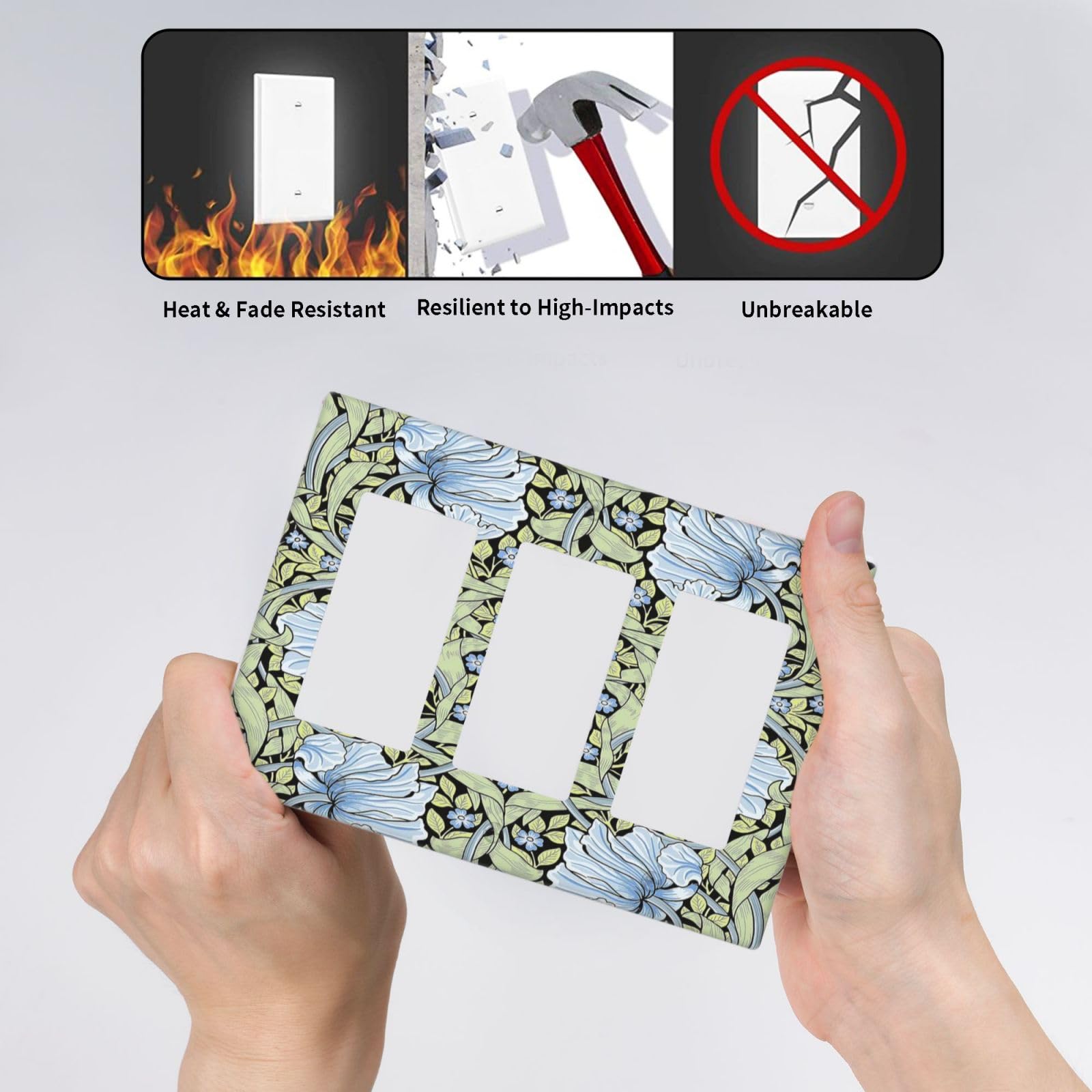 Vintage Morris Blue Floral Green Botanical Sage 3 Gang Rocker