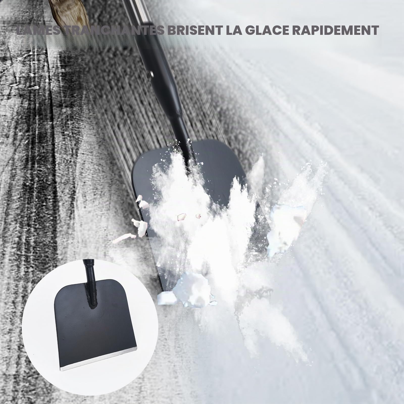 BARAYSTUS Pelle de jardin multifonction en acier au carbone, grattoir à glace avec poignée réglable pour lutter contre les mauvaises herbes, la glace dure et la neige gelée sur les trottoirs et les