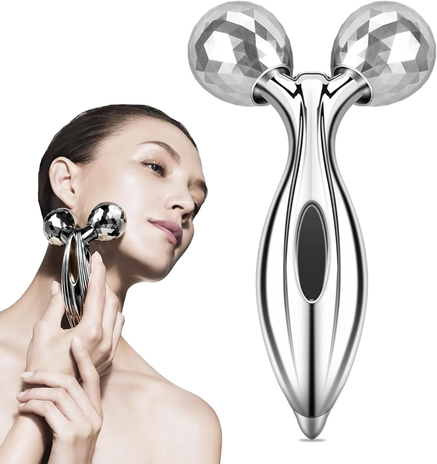 CINY 3D Roller Face Massager, Beauty Face Lift Tool Body Sculpting Firmer Shaper, Muscle Relaxation, Skin Tighten Lift 360 Degrees Rotation Massage Roller for Face Arms Legs Buttocks And Back, Silver