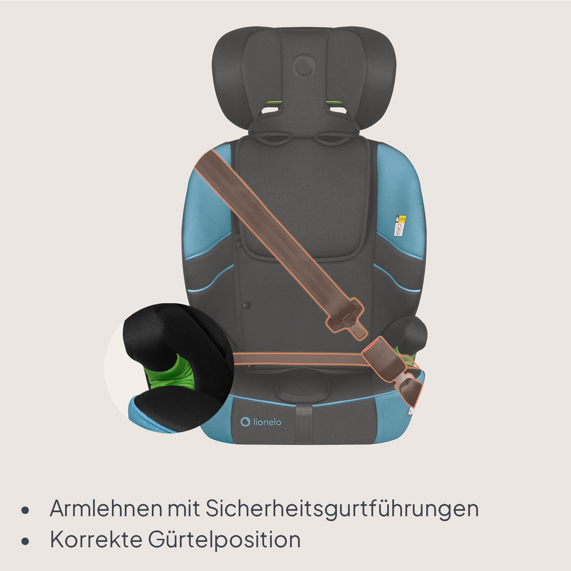 Lionelo LEVI FIX I-SIZE Kindersitz 76-150 cm bis zu 36 kg, Gruppe 1 2 3, Seitenschutz, 10 Grad Kopfstützenverstellung, ISOFIX und Top Tether Montage, R129 i-Size | Seitenschutz, 10 Grad Kopfstützenverstellung, ISOFIX und Top Tether Montage, R129 i-Size