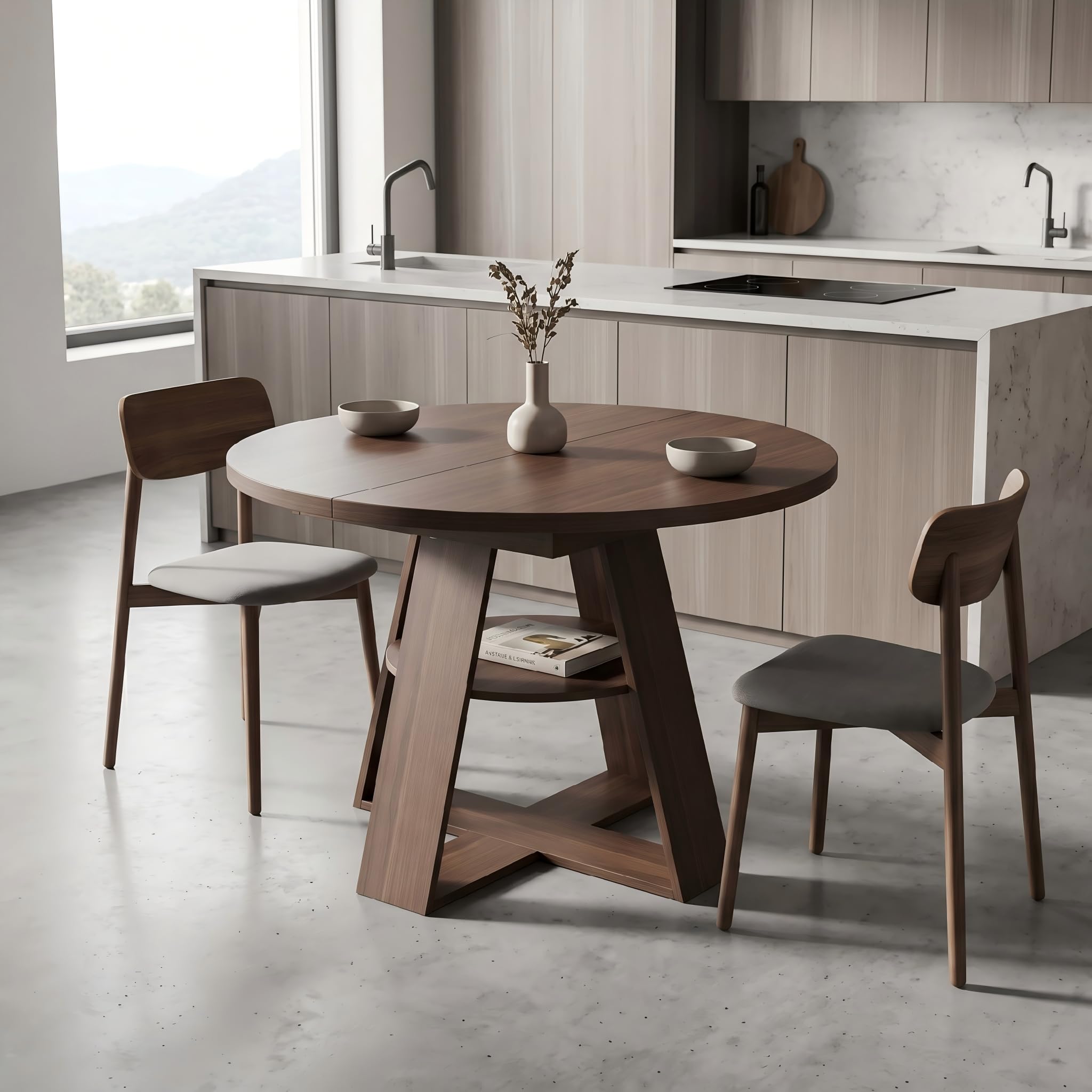 Esstisch Ausziehbar Holz, Küchentisch 100cm-140cm, Esszimmertisch Ausziehbar für 2-8 Personen, Ausziehtisch Esszimmer Mit Abnehmbarer Tischplatte, Holzgestell mit Ablagefläche