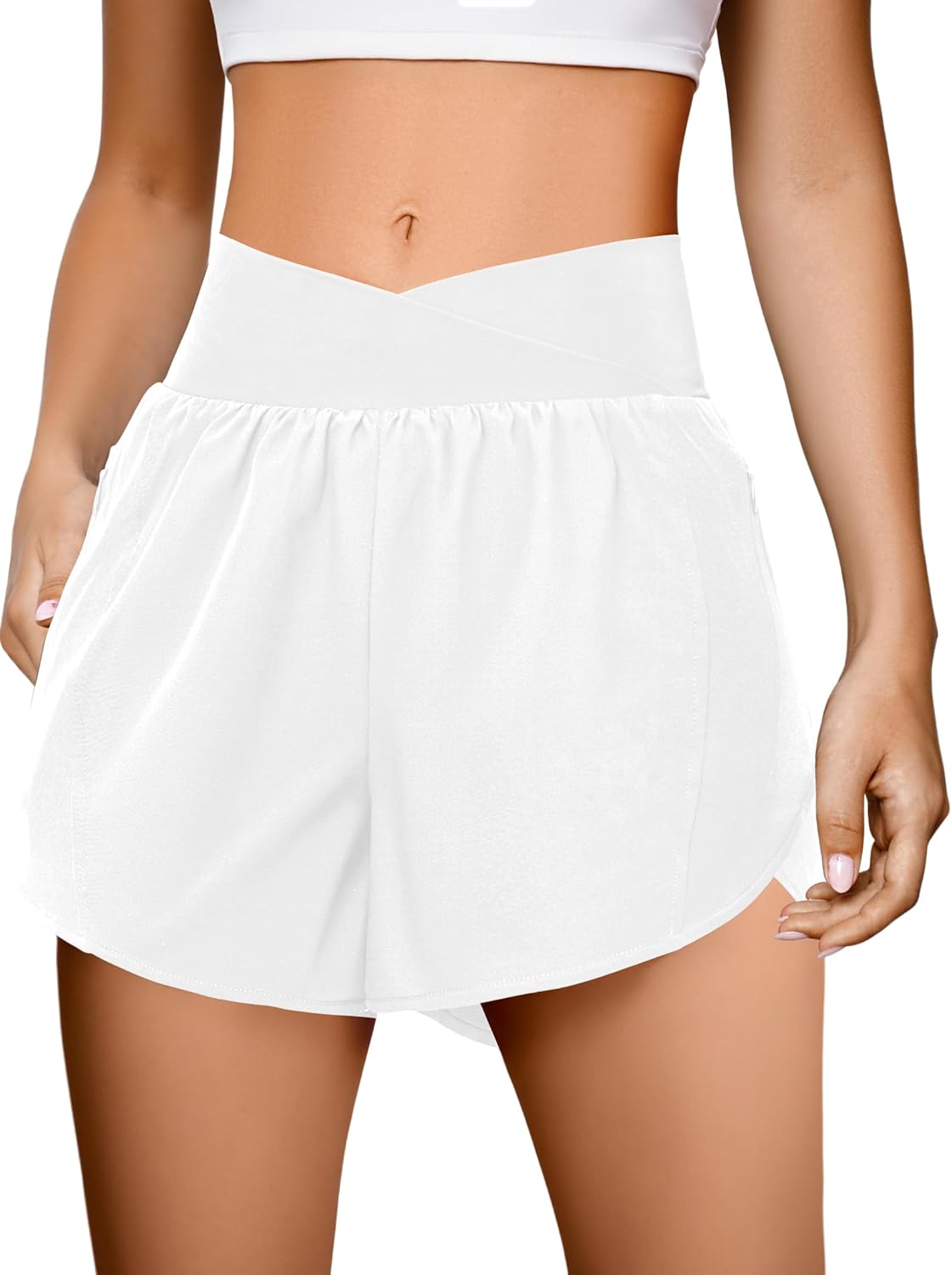 FireSwan Crossover Athletic Shorts for Women 2 in 1 Flowy Running Shorts with Pockets Spandex Butterfly Workout Tennis Skorts