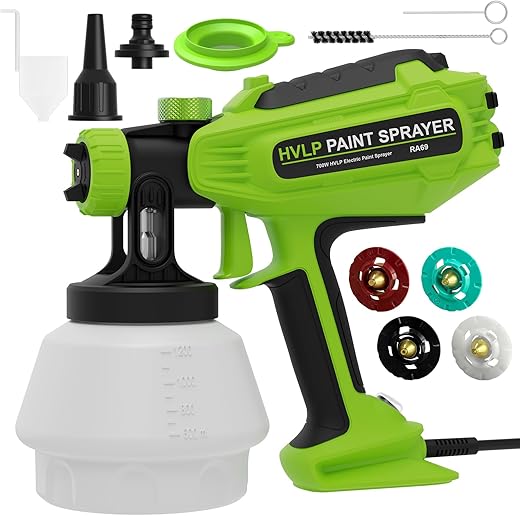 Paint Sprayer HVLP 700W, Electric Fence Paint Gun with 4 Nozzles & 3 Patterns, Cleaning & Blowing Joints, 1200ml, Easy to Use for Furniture, Wall, Door, Cabinets, DIY