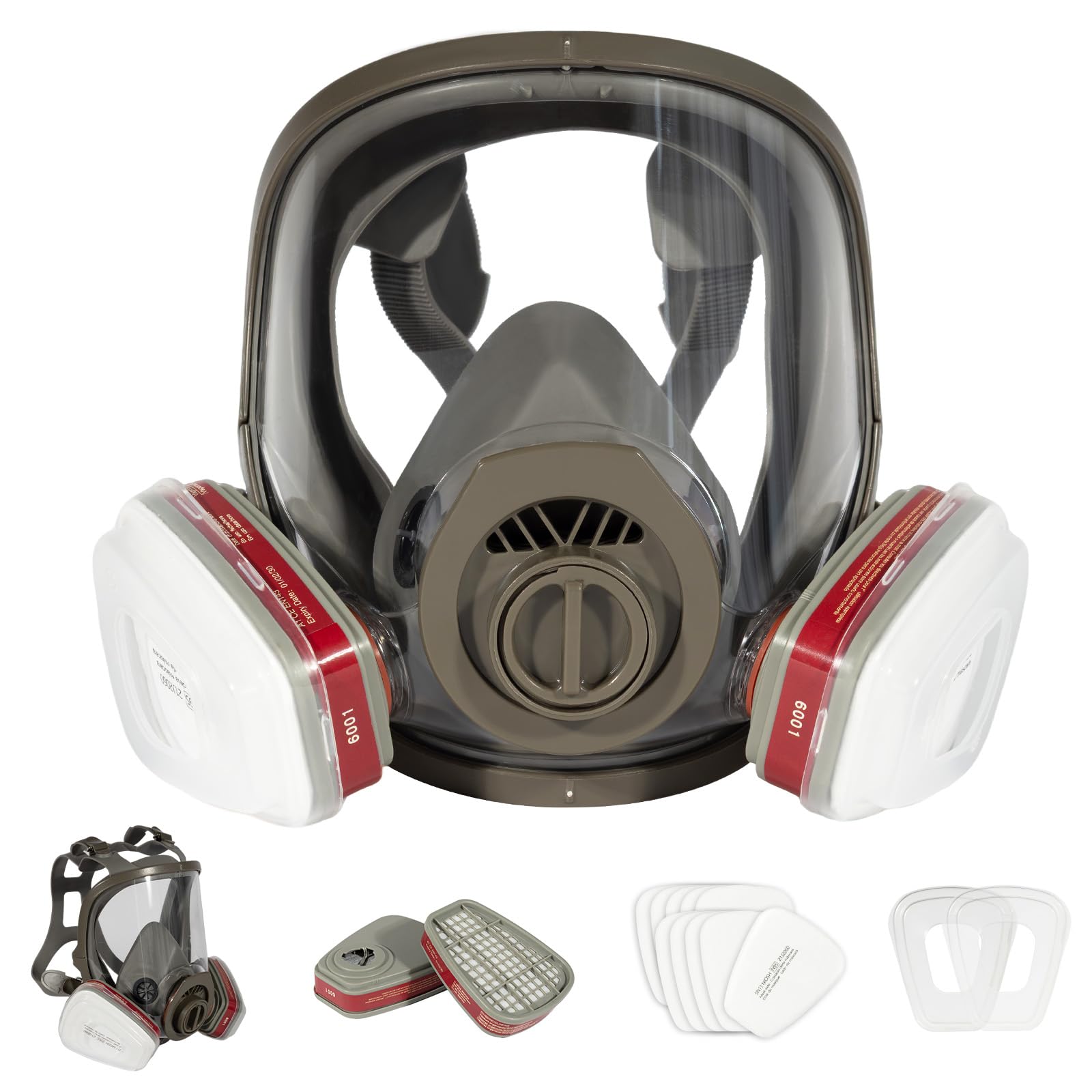 Masque respiratoire complet avec 10 filtres, masque anti-poussière 15 en 1 réutilisable pour ponçage, peinture, polissage des poussières fines, masque à gaz, masque de peinture avec filtre