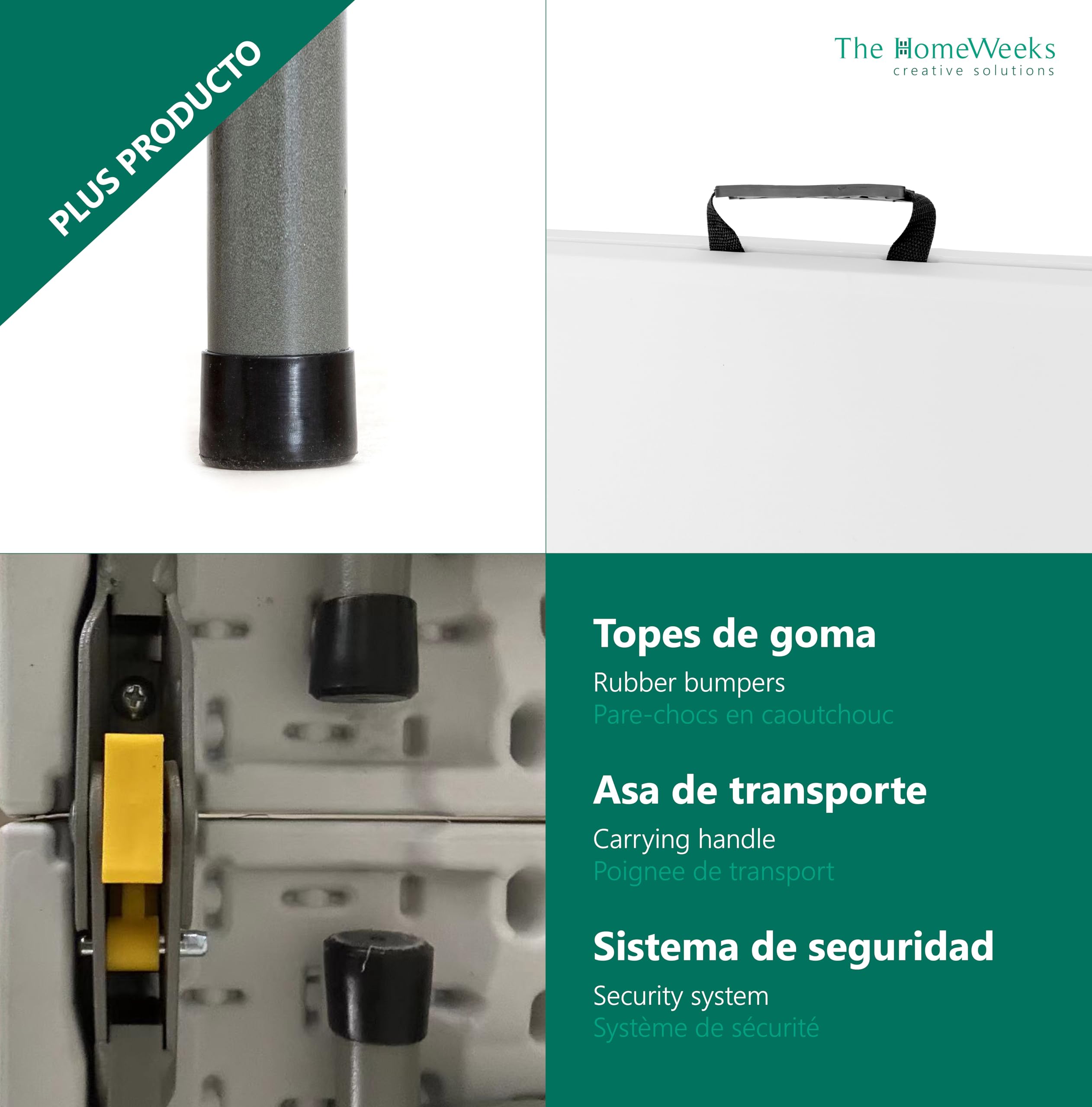 The Homeweeks Pack 2 Mesas Plegables Solid 180cm portátil | Normativa Uso público | Interior/Exterior | EN 581-1/3 | Tablero Resina HDPE 3,5cm | Capacidad 6/8 Personas | Carga 150 kg