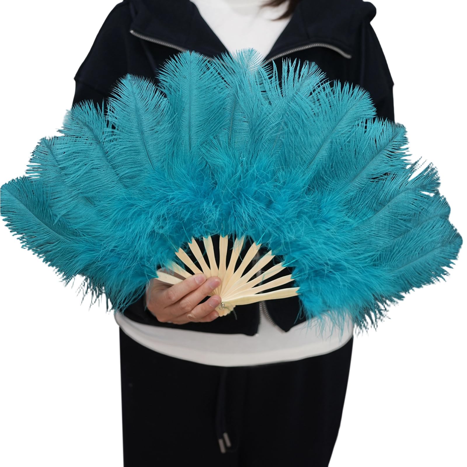 Greabuy Folding Fan with Handle 30cm / 11.8in Handheld Accessory for Theater Shows Wedding Parties and Photos Plume Dance Accessory Folding Fan Theater Costume Wedding Photo Party Decor Stage Show