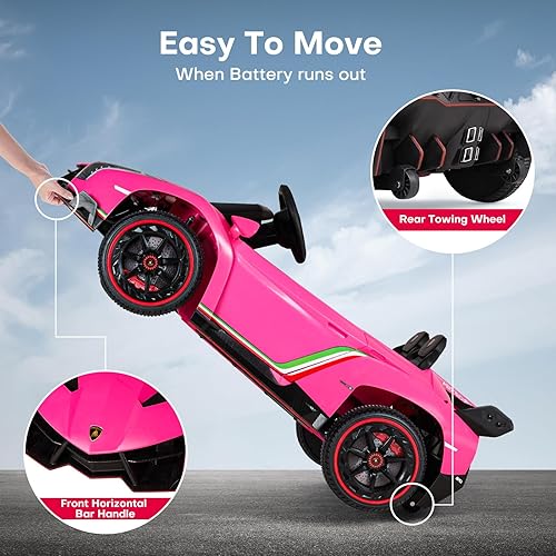 Miniatura 8 de TEOAYEAH Lamborghini Veneno Roadster con licencia de 12 V, con control parental, batería de 12 V7Ah, juguete eléctrico con puertas hidráulicas, modo