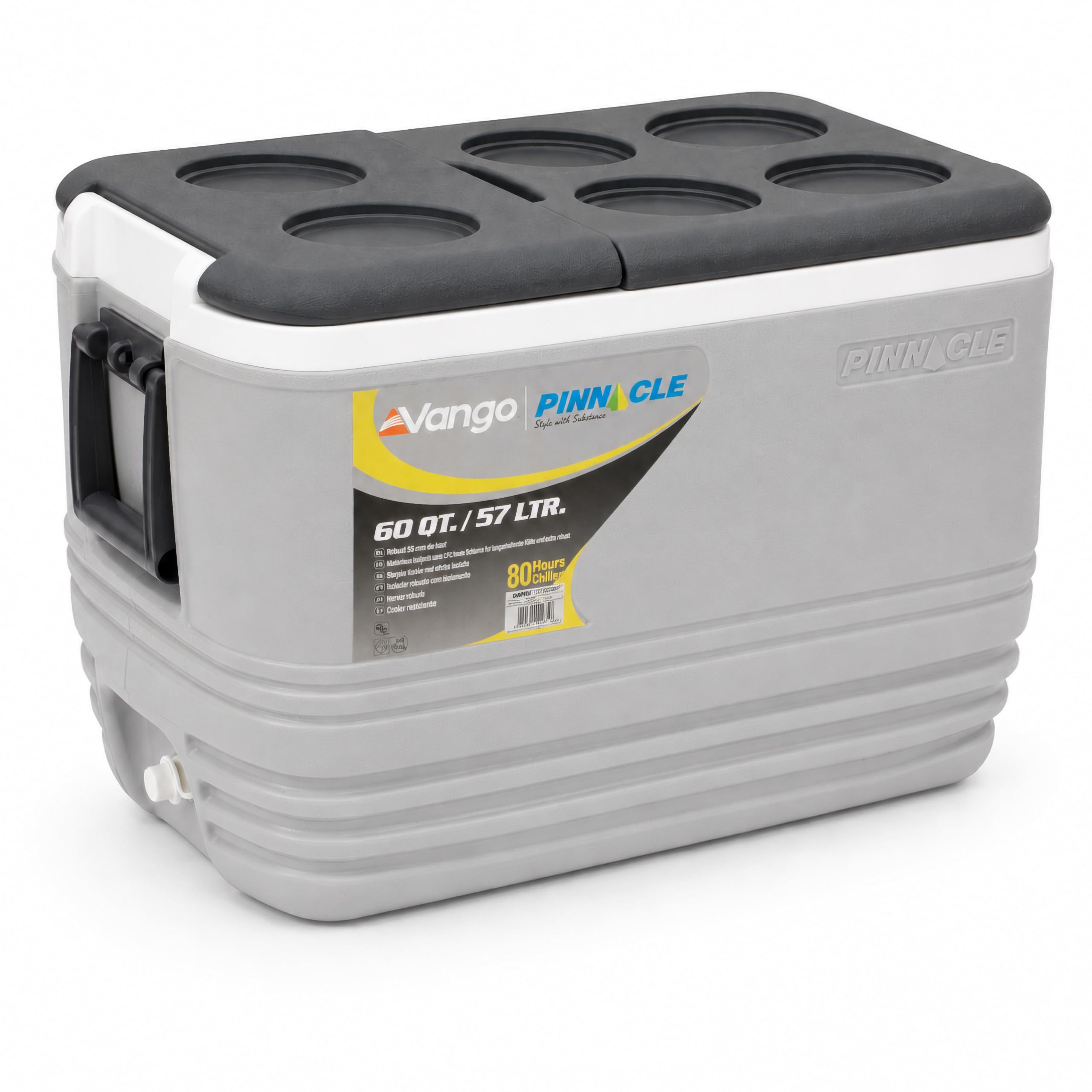 Vango Pinnacle Cool Box Cooler Ice Box | Highly Insulated, Portable, Leakproof, Durable, Ice Rentention, Food Safe - Camping, Fishing, Beach, Festival, Picnic (Grey, 57L)