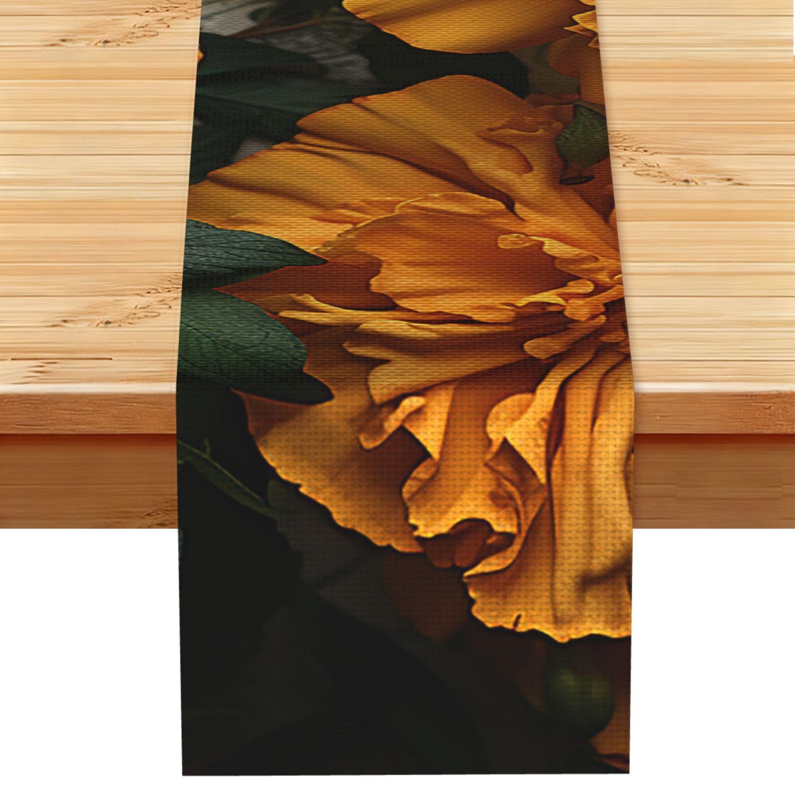 Fodpand Black Rustic Cotton Linen Table Runner, Marigold Table Runners 13 X 72 Inches, Modern Elegant Farmhouse Tablecloth, Washable Kitchen Dining Table Decoration For Home Party Decor
