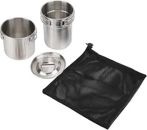 Miniatura 8 de Taza de camping plegable de acero inoxidable con tapa para llama directa de fuego abierto para mochilero/senderismo/camping catering al aire libre