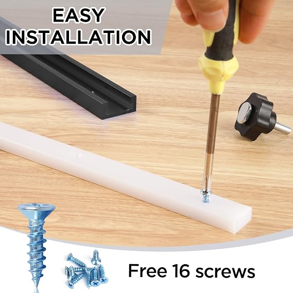 26Pcs Table Saw Crosscut Sled Kit,FACULX Table Saw Sled Set | With 2PCS Aluminum T-Track,2PCS 3/4 UHMW Miter Bars Inserts,Knob and Bolt,Screws for DIY Woodworking (Black)