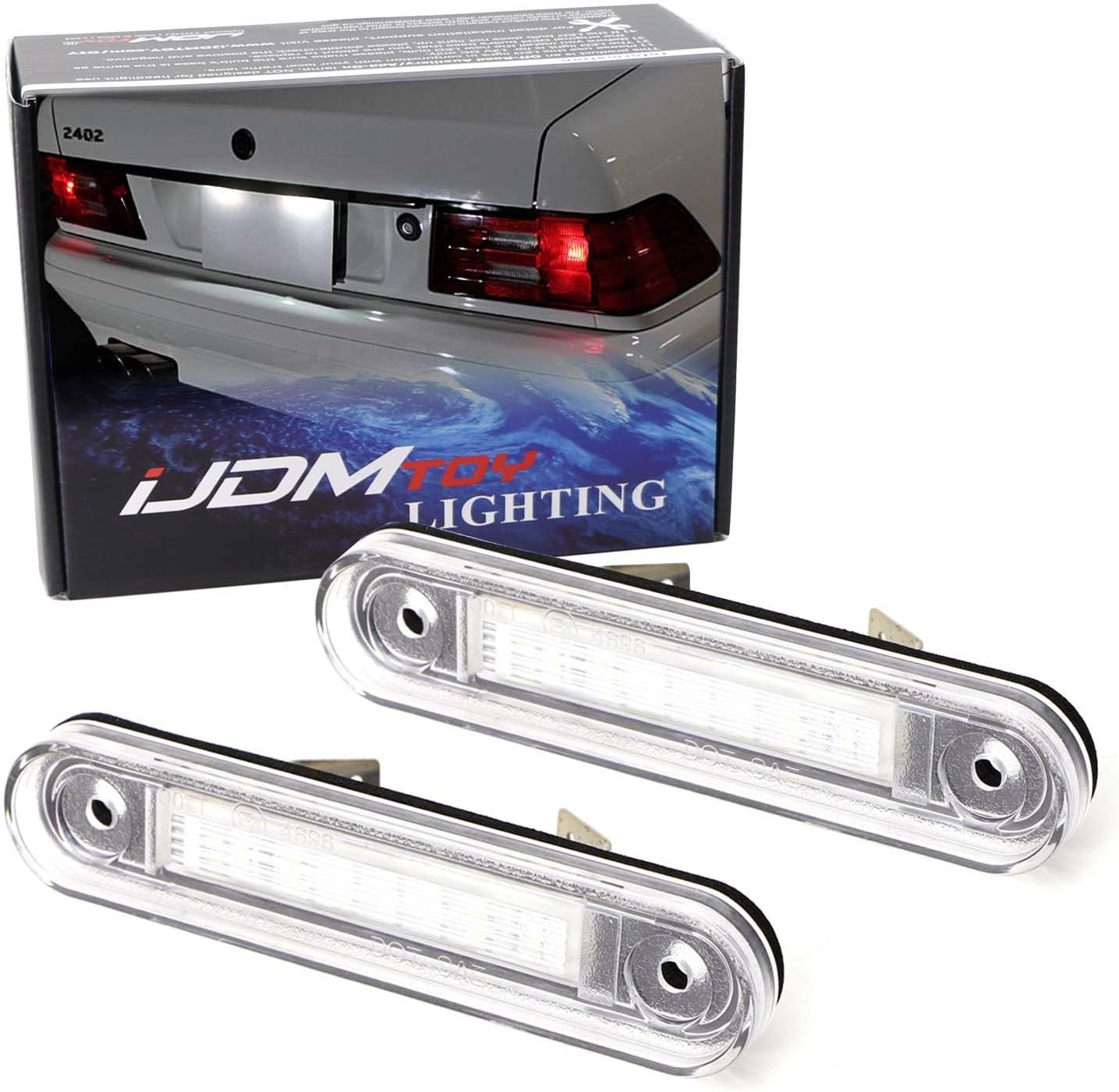 OEM-Fit 3W Full LED License Plate Light Kit Compatible With Mercedes W124 W201 E-Class, W202 C-Class Pre-LCI, CAN-buss Error Free, Powered By 18-Piece Xenon White LED Diodes