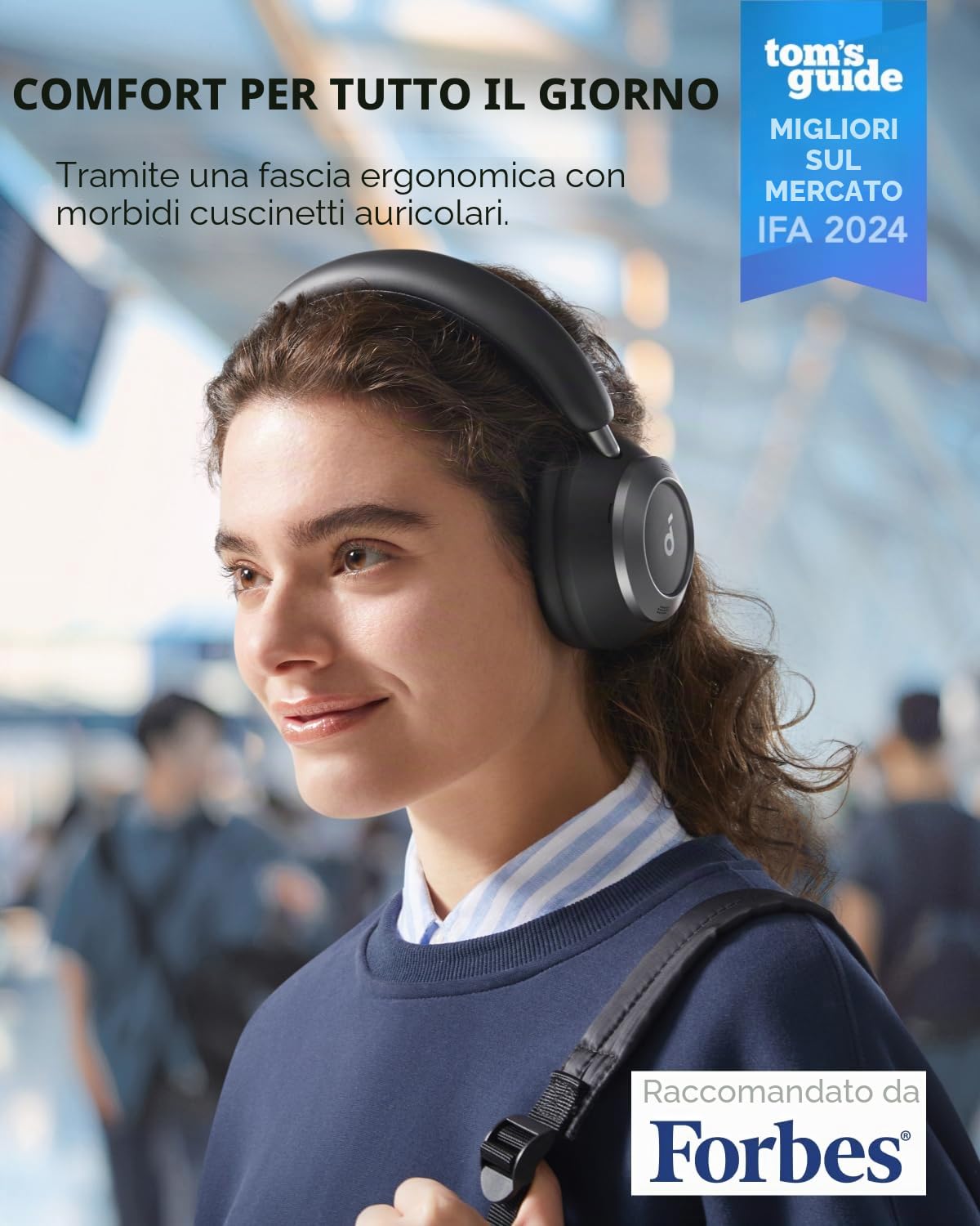 soundcore Space One Pro by Anker, cuffie adattive con cancellazione attiva del rumore, design super pieghevole, audio senza perdita di 60 ore, ricarica ultra veloce(Ricondizionato)