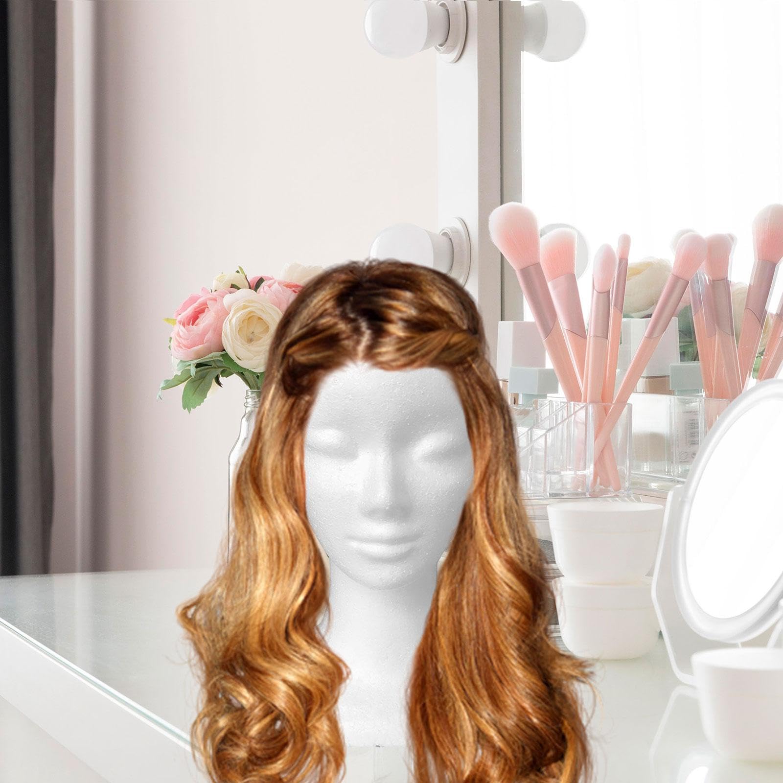 Testa Manichino Femminile in Schiuma con Collo Lungo per Parrucche Cappelli Sciarpe Occhiali Da Sole Gioielli Accessori Supporto Perrucca Da, 4 pezzi