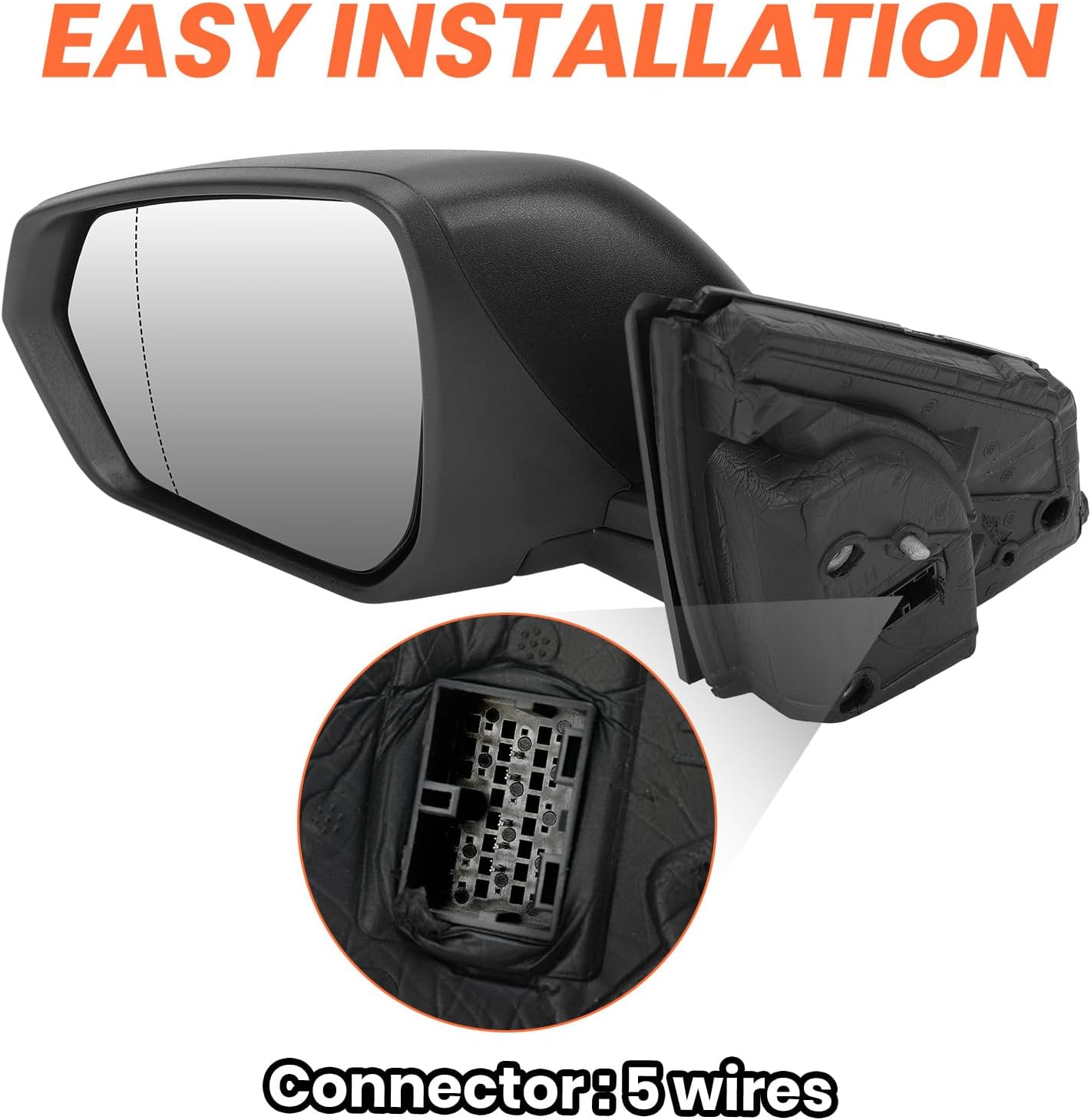 Left Driver Side Mirror Compatible With 2018 2019 2020 2021 2022 2023 2024 Chevy Equinox Mirros with Heated Power Glass Manual Folding Matte Black Replace#84225382(5Pins)