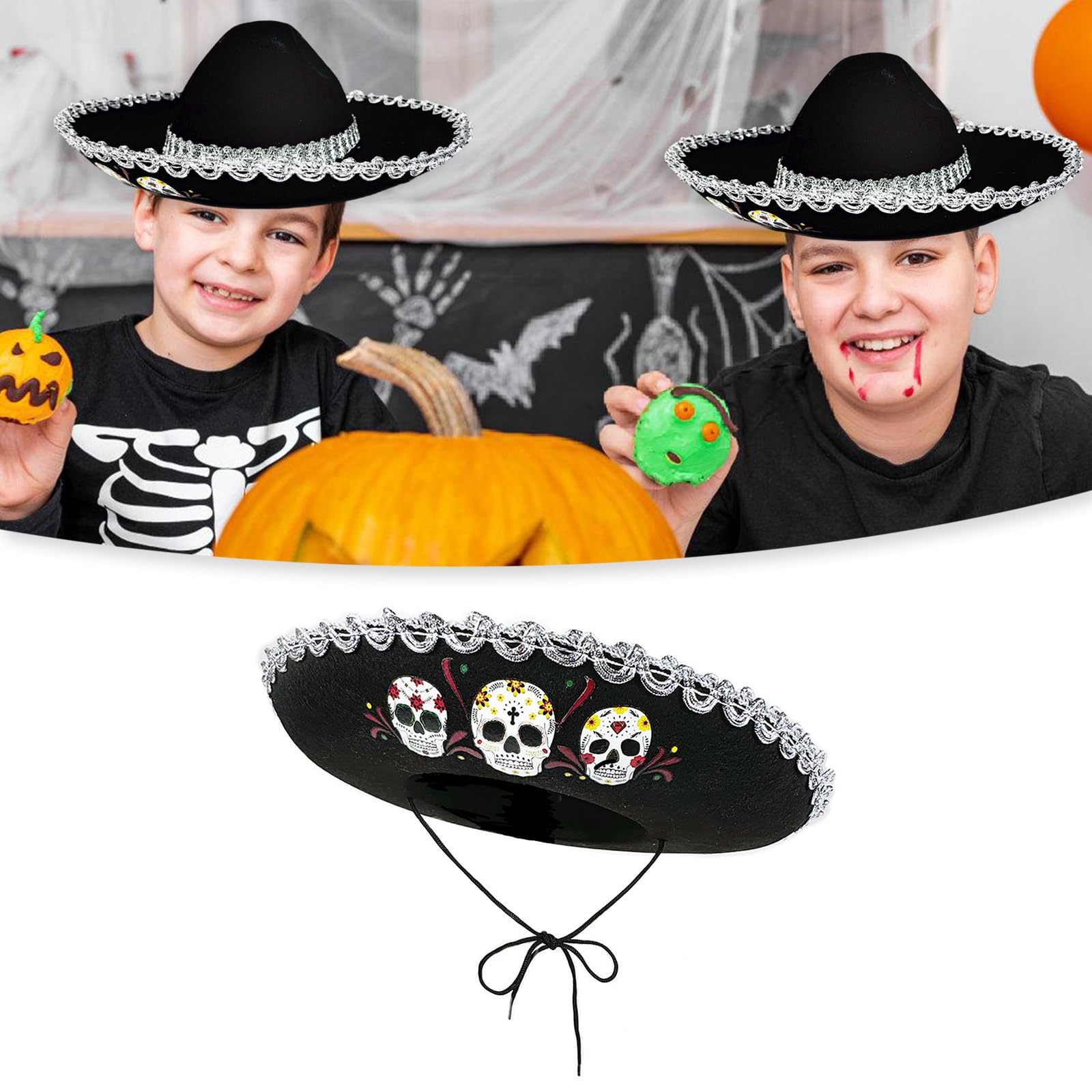 Cappello Messico traspirante per bambini con motivo teschio per comodo e sole Cappello Sombrero DiaDe Muertos Dia De Muertos