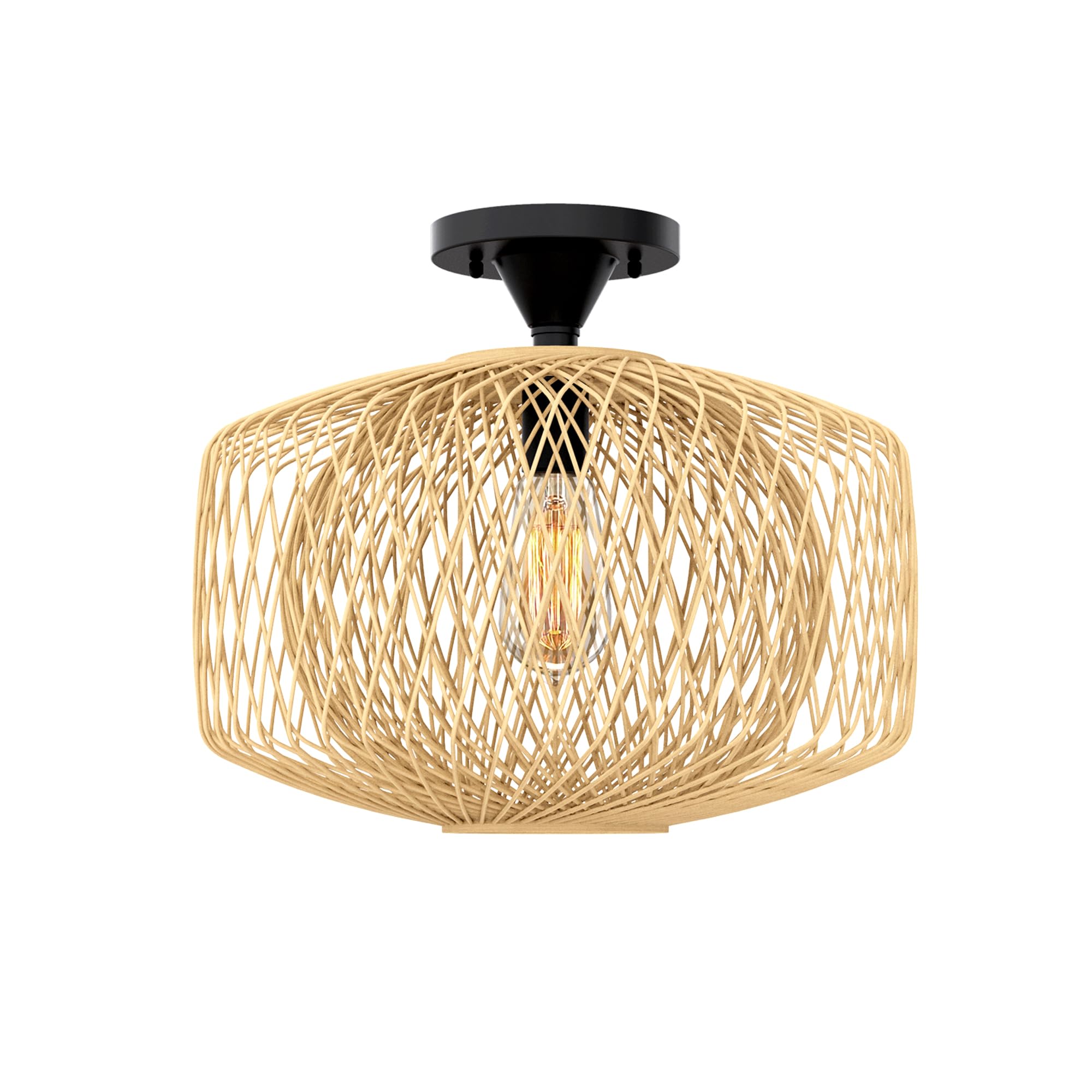Decorative Bamboo Semi-Flush Mount, Hand-Woven Natural Environ Bamboo, Extra-Large Size Ideal for Hallways, Entryways, Stairways, or Doorways