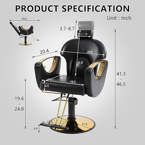 Vista 12 de KIGOTY Silla de peluquería reclinable, silla de peluquería reclinable, sillas de peluquería de altura ajustable para estilista, silla de peluquería