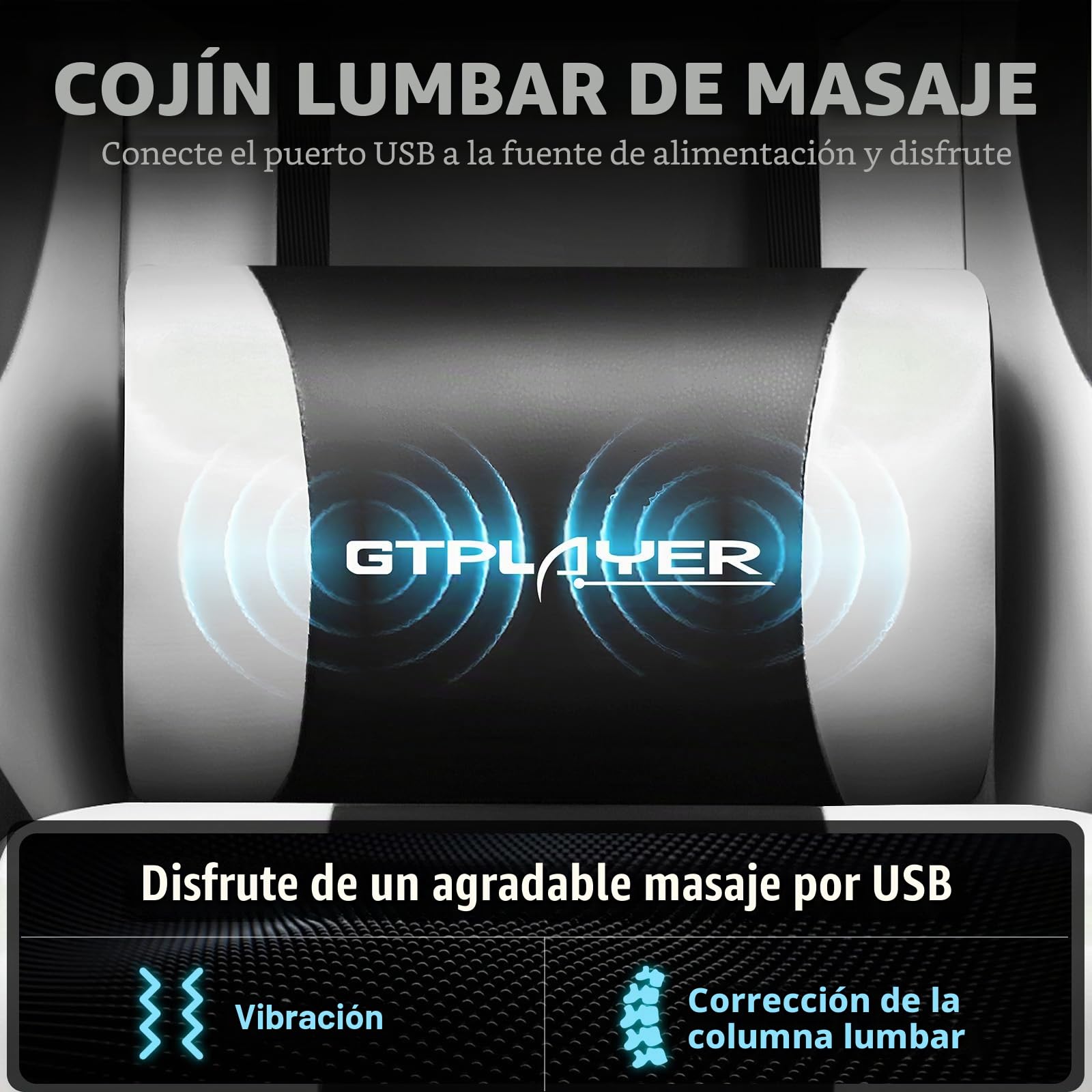 GTPLAYER Silla de Oficina para Gaming, Masaje, sillón, Silla ergonómica para Gamer, con reposapiés, reposacabezas, cojín Lumbar, Acolchado, Silla giratoria, Color Blanco