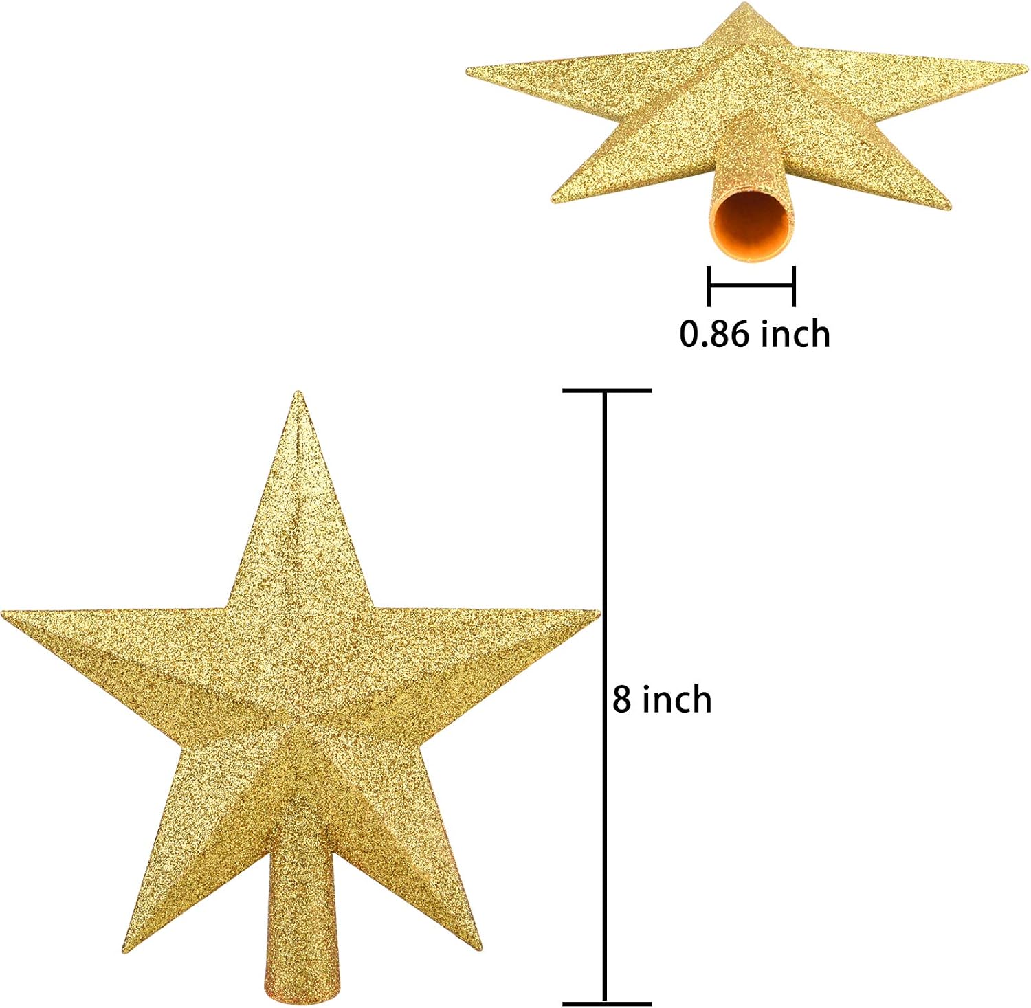 Livder 8 Inches Christmas Tree Top Crown Glitter Star Decoration (Golden)