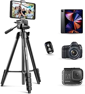 UBeesize 163cm三脚 スマホ/カメラ三脚/タブレット三脚 Bluetoothリモコン ビデオカメラ 一眼フレ 3WAY雲台 さんきゃく スタンド軽量 iPhone/Android/スマホ全機種適用(長163cm) ブラック