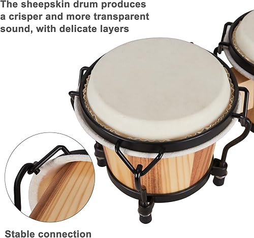 Miniatura 18 de MUSICUBE Tambores Bongo para niños y adultos, instrumento de percusión de tambor bongo sintonizable de 6 y 7 pulgadas, hecho a mano, con llave