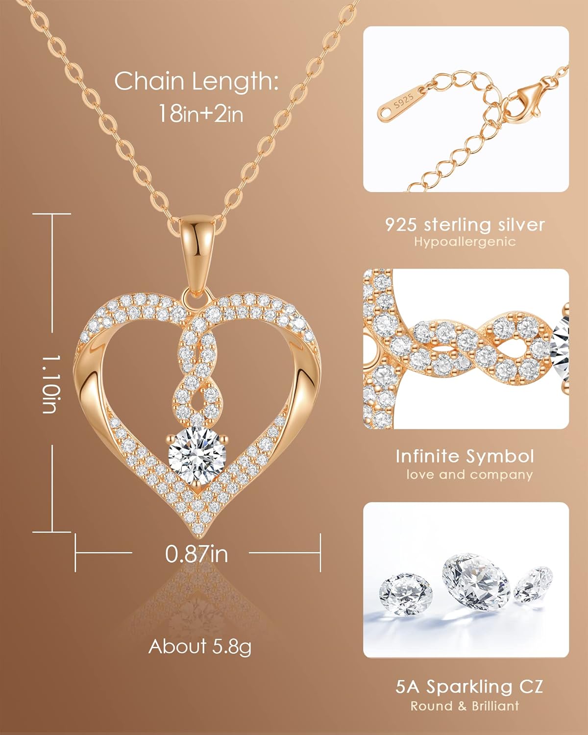 LOUISA SECRET Infinity Heart Birthstone Necklaces for Women, 925 Sterling Silver Forever Love Pendant Jewelry for Her, Ideal Gift for Wife, Girlfriend, Mom on Birthday, Anniversary, Mother's Day Gift - Image 4