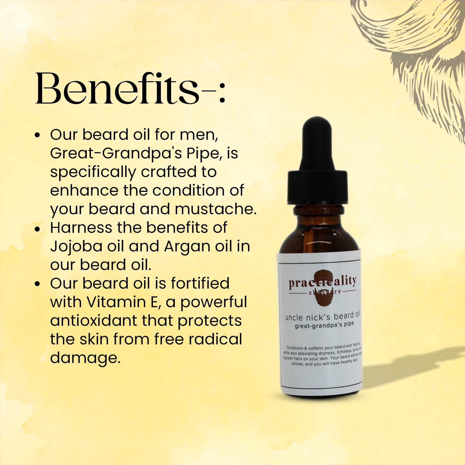 Practicality Uncle Nick’s Beard Oil Great Grandpa’s Pipe Scent | Jojoba and Argan Beard oil| 30 ML | 1 Pc