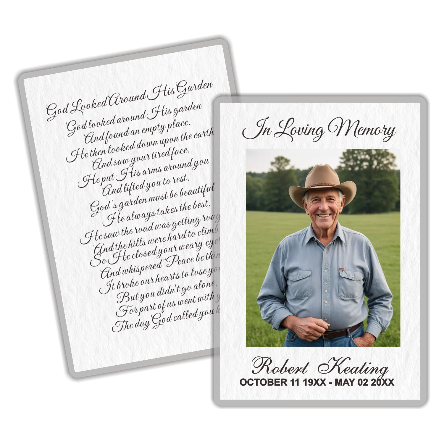 Gialer 4 x 6 Inch Photo Personalized Memorial Prayer Cards for Funeral,Custom Printed Memory Card,Celebration of Life Bereavement Poems.50pcs and More