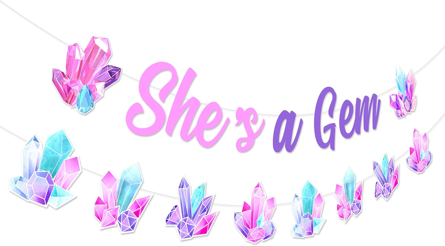 Gem Birthday Party Decorations She’s A Gem Banner Garland Gemstone Hanging Decors for Girl Pink Purple Crystal Jewel Gem Stone Bachelorette Decor Geology Crystal Diamond Bridal Shower Party Supplies