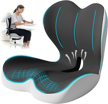 Seat Cushion for Office Chair and Car, Lumbar Support Pillow for Office Chair, Memory Foam Ergonomic Seat Cushion for Long Sitting, Back & Tailbone Pain, Sciatica - Dark Gray & Light Gray