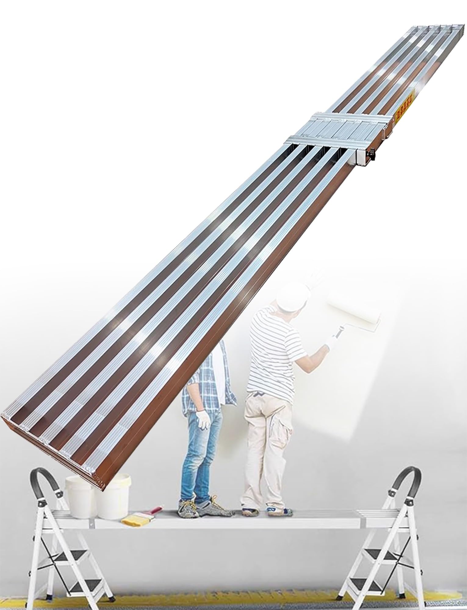 Piattaforma di lavoro telescopica in alluminio, capacità di 150 kg, regolabile, con superficie antiscivolo per ponteggi e scale
