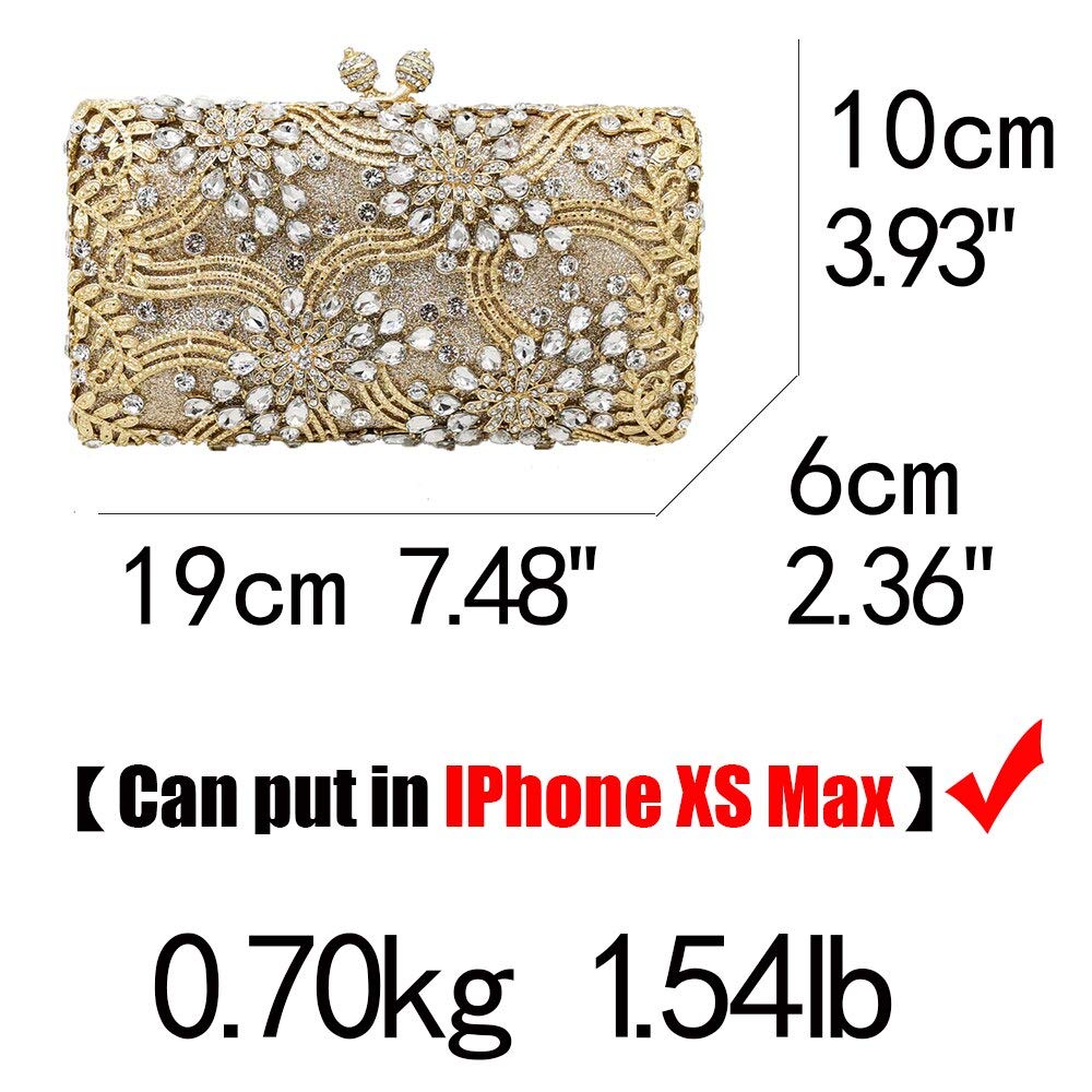 Boutique De FGG Pochette da sera da donna con fiori di cristallo, borsetta e borsetta da sposa per cena, rosa, S, rosa, Small