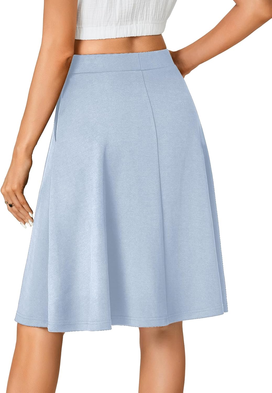 LYANER Women's Stretchy High Waist A-Line Midi Skirt Flared Vintage Casual Skirts with Pockets