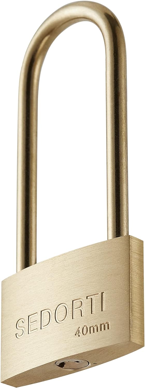 Weather Proof Lock, Solid Brass Padlock with Brass Long Shackle, 1-1/2″ Wide, Marine Padlock