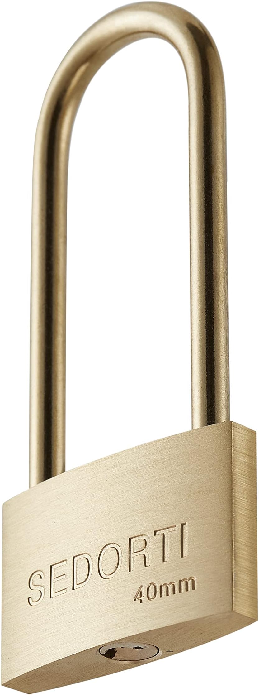 Weather Proof Lock, Keyed Different Solid Brass Padlock with Long Brass Shackle, Light Duty, 1-1/2'' Wide Body, Marine Padlock, Anti Rust Lock, 1 Pack