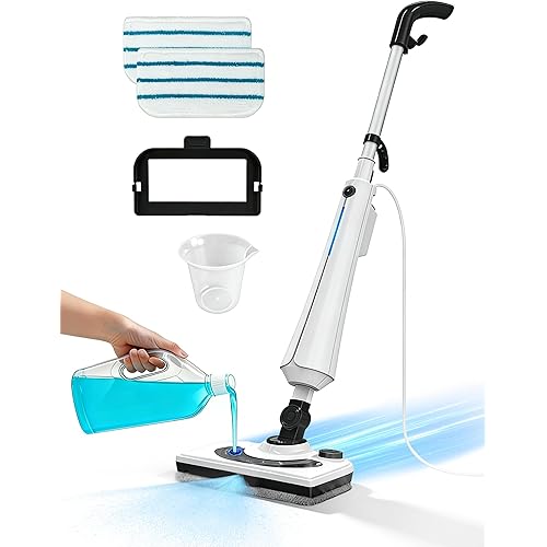 Steam Mops for Floor Cleaning, 1300W Floor Steamer with Detergent Chamber, 25S Heat Up, Lightweight Steamer for Cleaning with 2 Washable Pads, Safe for Tiles, Upholstery, Carpet, Hardwood