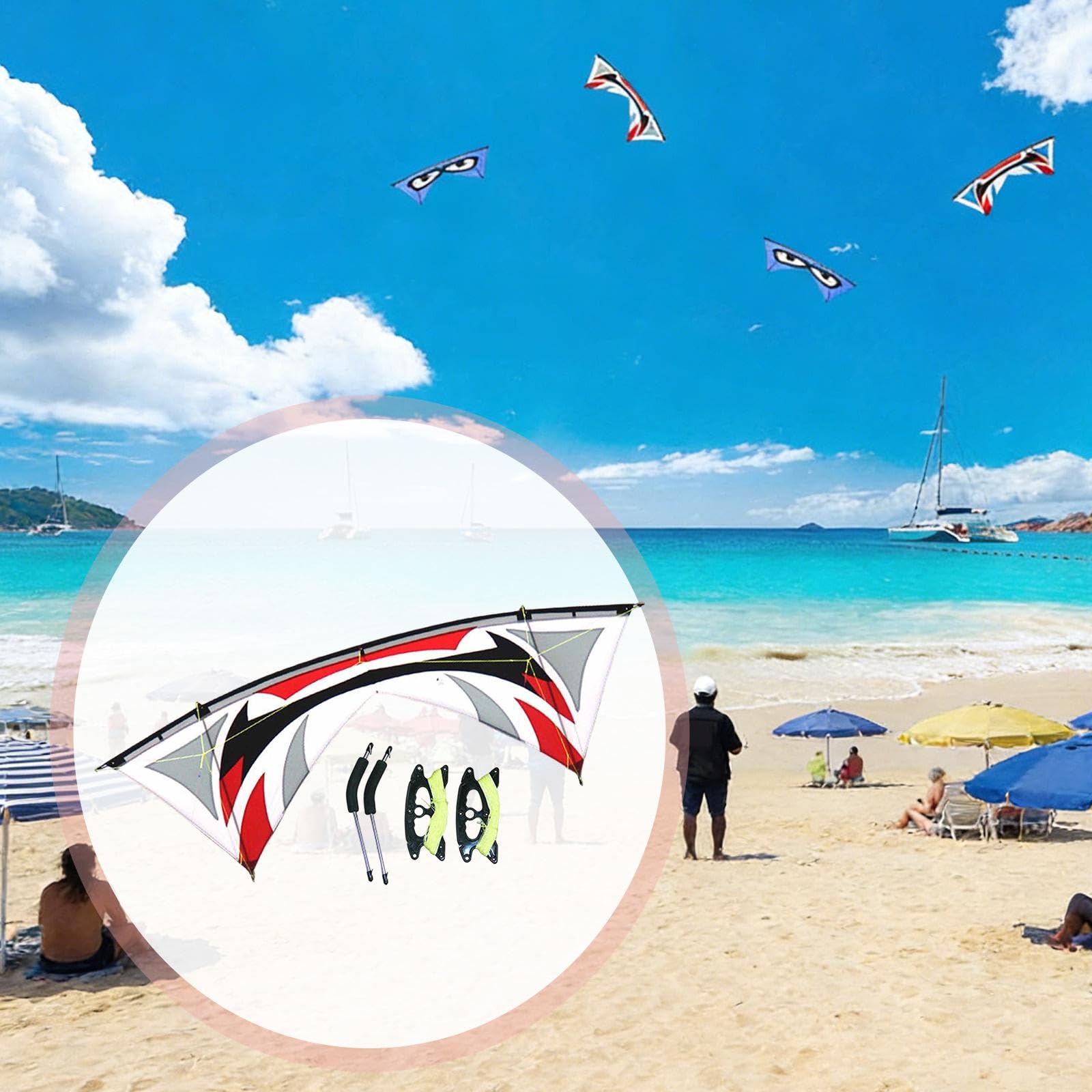 Lenkdrachen Vierleiner Drachen Kitesport Großdrachen mit Schirmstoff Und Kohlefaser für Erwachsene für Strandreisen Outdooraktivitäten, Grau