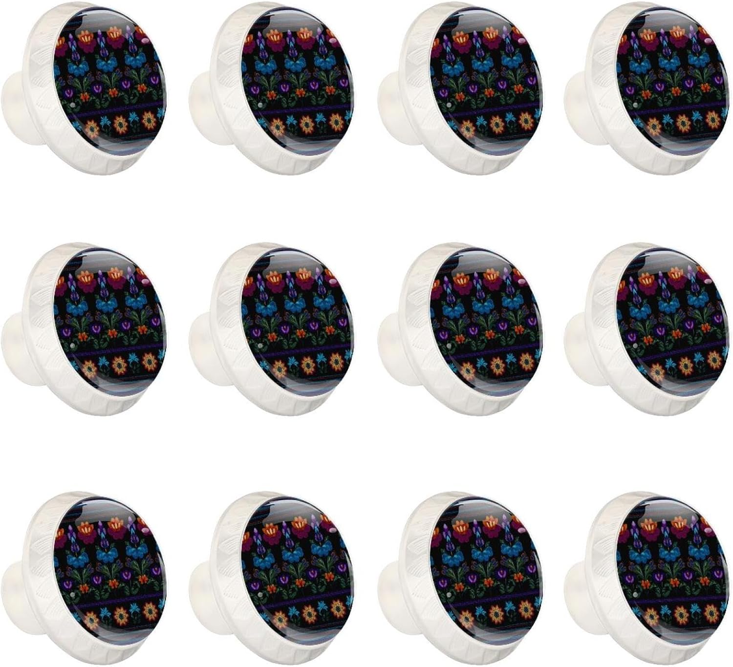 Black Motifs African Boho Paisley Floral Round Drawer Knobs, Decorative Cabinet Pulls with Screws for Daily Furniture Use