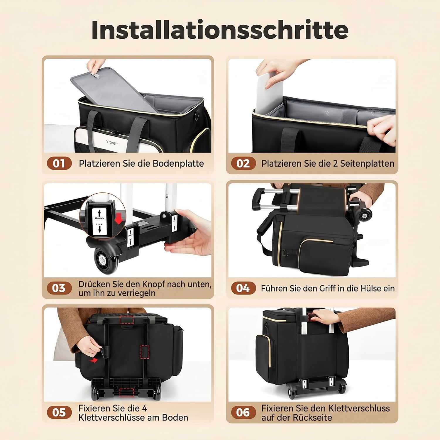 Ytonet Lehrertasche Damen, Rucksack mit Rollen, Arbeitstasche Damen | Mit Isolierter Lunchtasche, 15,6 Zoll Laptoptasche mit Rollen, Lehrertasche Damen Große mit Rollen für Arbeit Büro, Farbblock