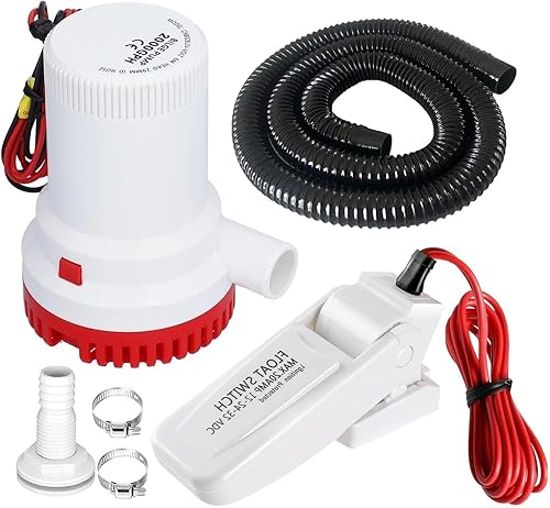 Bomba de sentina de 2000 GPH con interruptor de flotador y kit de manguera de 1-18 pulgadas, bomba totalmente sumergible, interruptor automático de