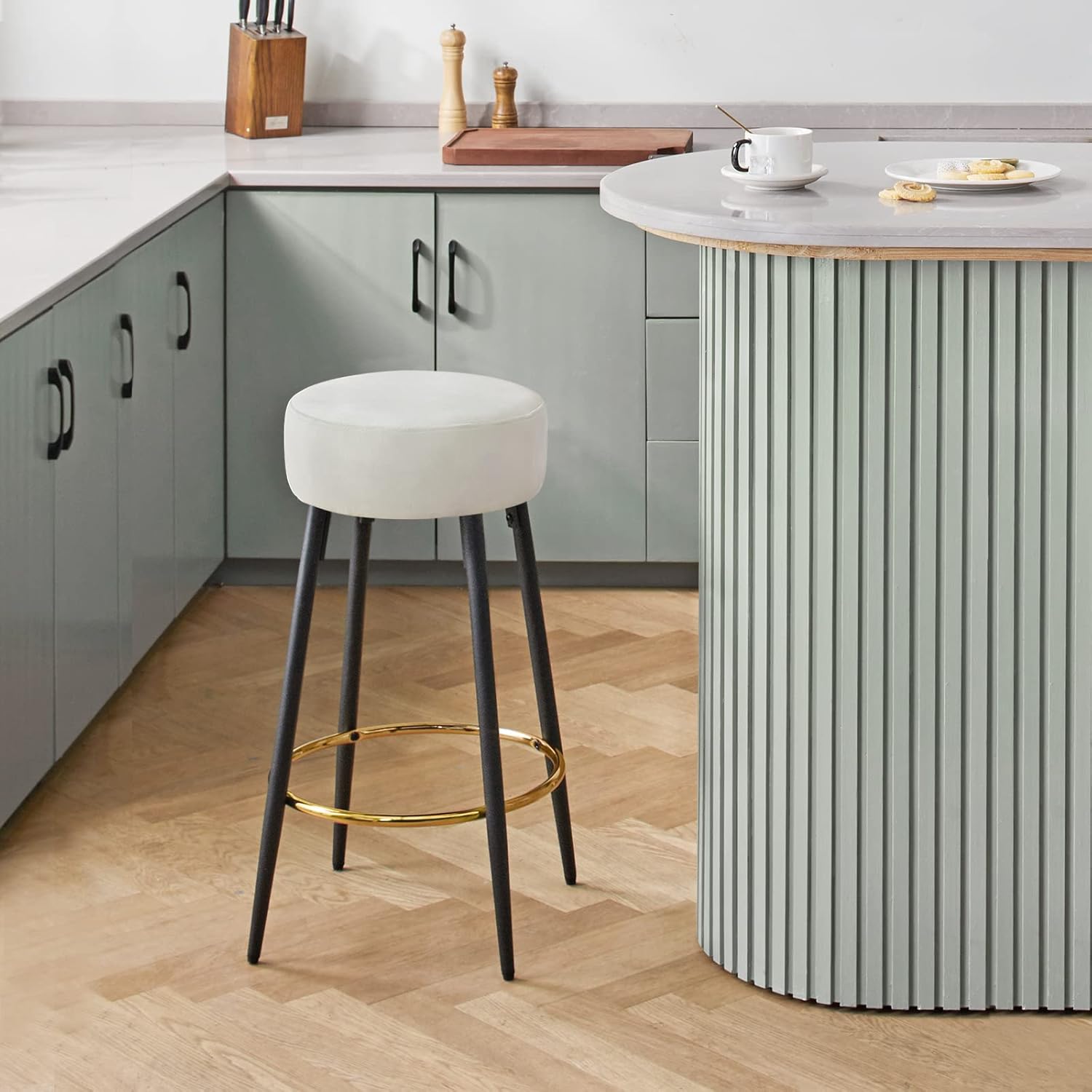 Buy Fefances Cream Bar Stools Set of 2 Modern Round Velvet Bar Stools