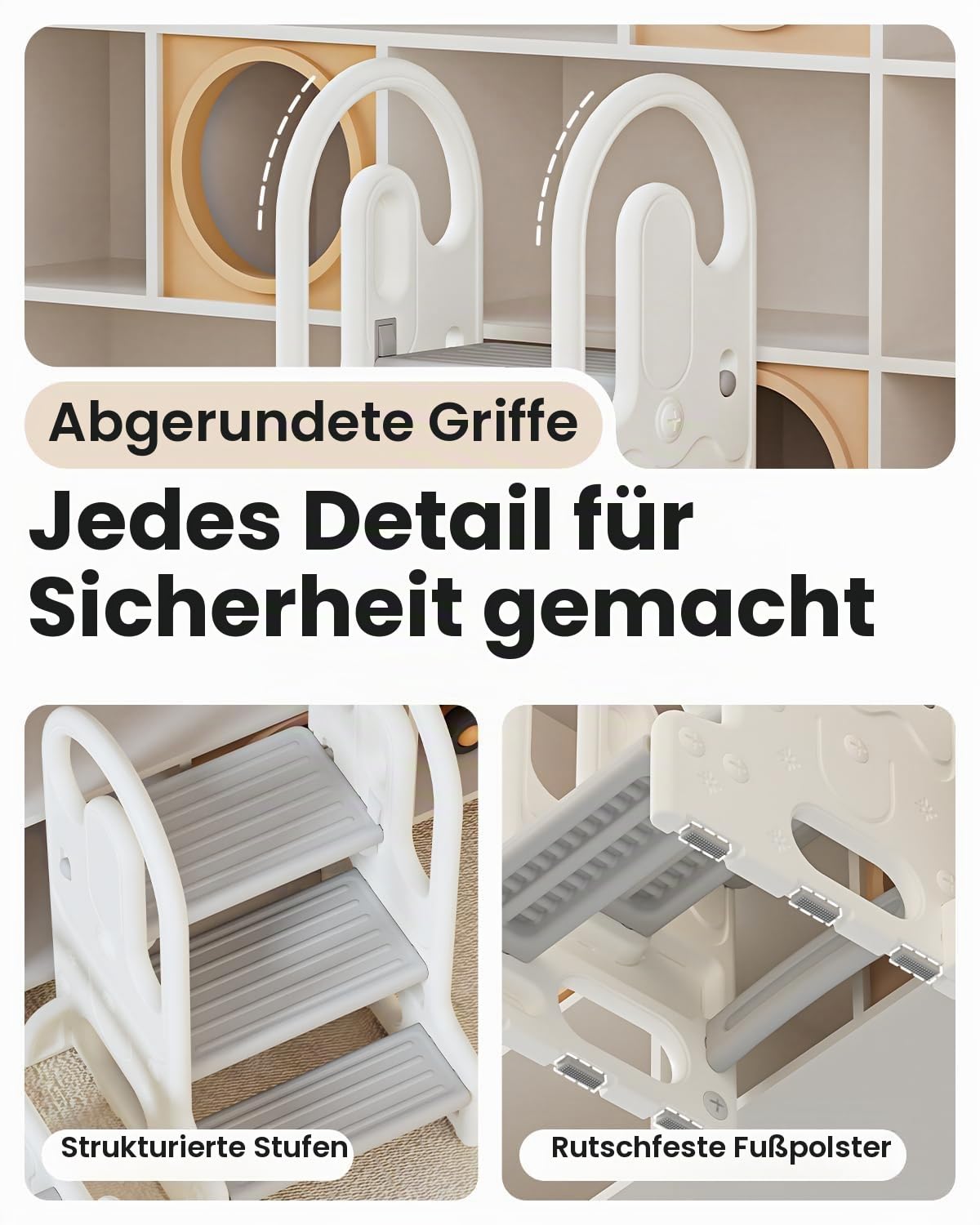 Kinder Tritthocker mit Sicherheitsgriffen, 2 oder 3-stufig höhenverstellbar, Rutschfester Schemel für Bad, Küche & Töpfchentraining (Grau)