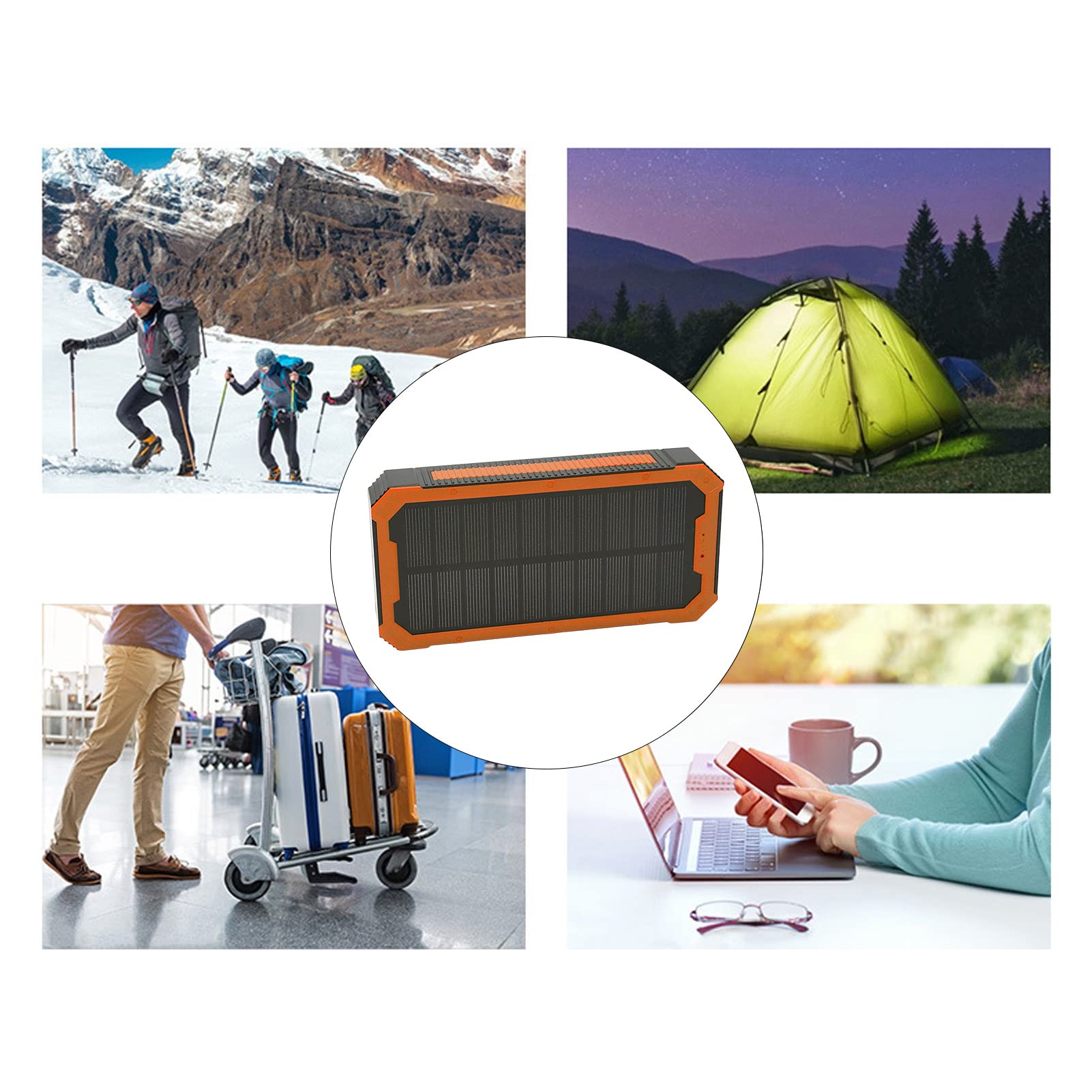 Pissente Cargador Solar 36800MAH Solar Power Bank Cargador Portátil con 36 Leds Rápido de Carga Rápida 4 Salidas USB para Viajes de Campamento Al Aire Libre (ORANGE)