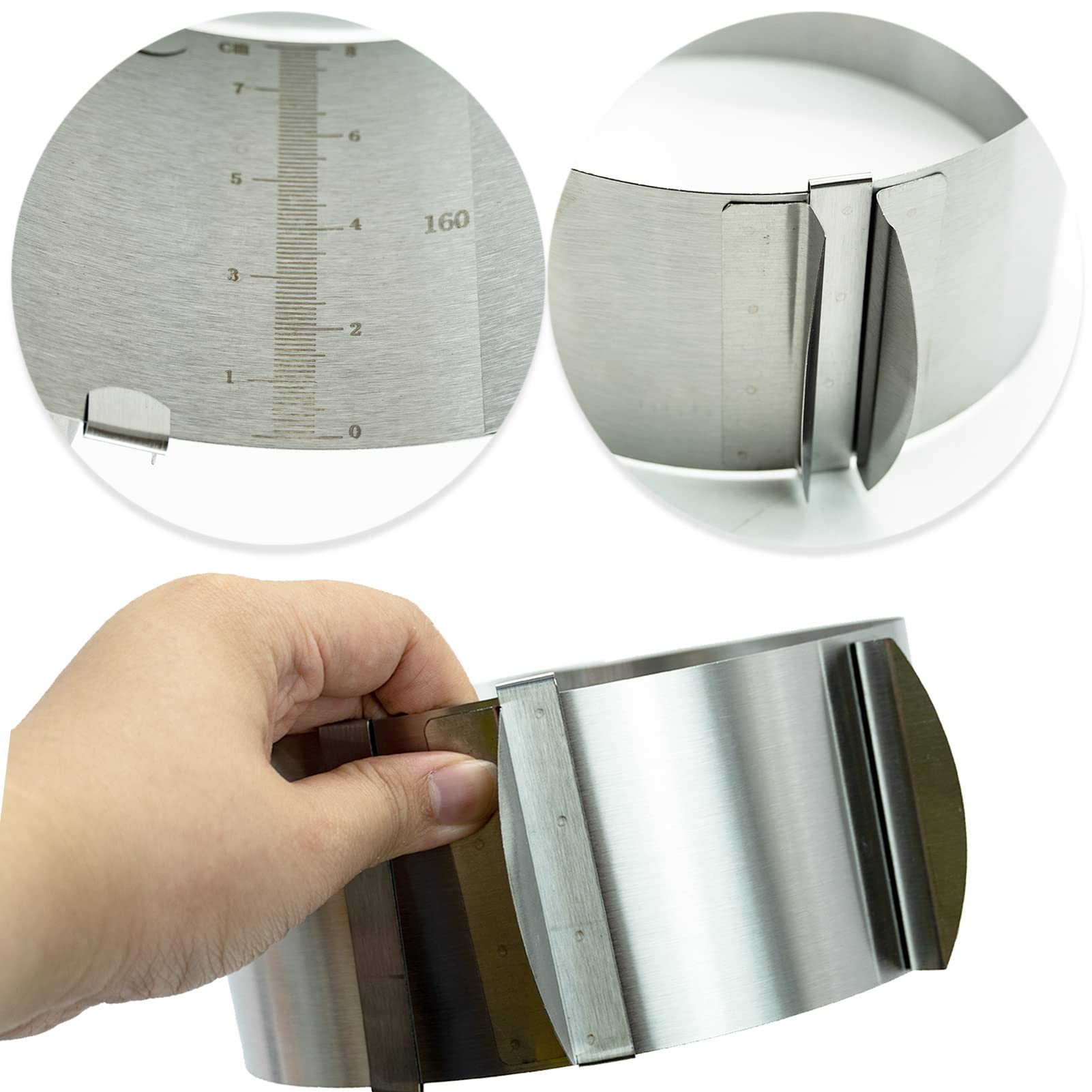REBECASKYENS Anello per torta regolabile, 16-30 cm, anello da forno con collare per torte, in acciaio inox, rotondo, stampo per mousse, per cuocere, pasticceria, dessert