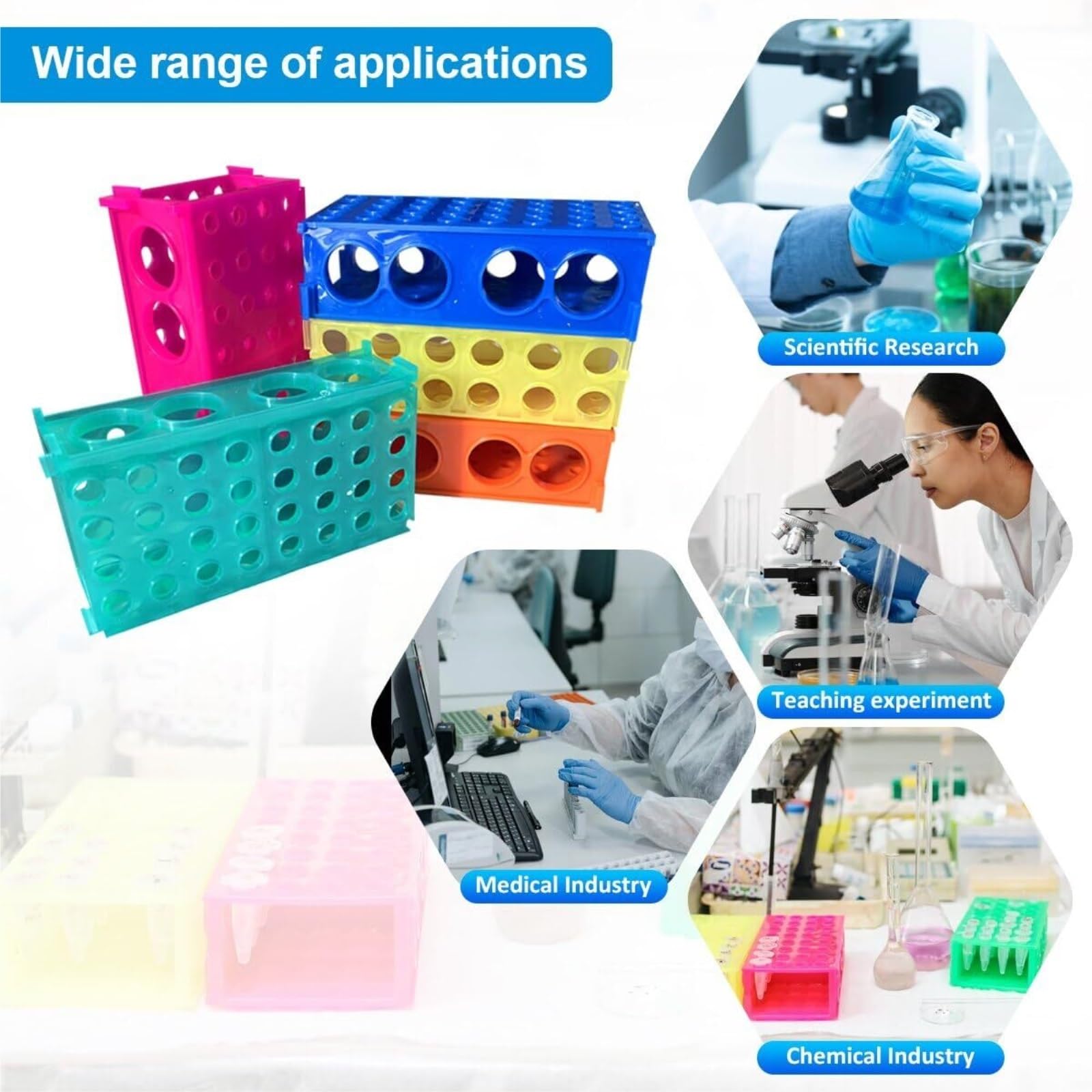 Soporte de Laboratorio Paquete De 5 Soportes Plástico For Tubos Ensayo con 4 Orificios Y Múltiples Gradilla para Tubos