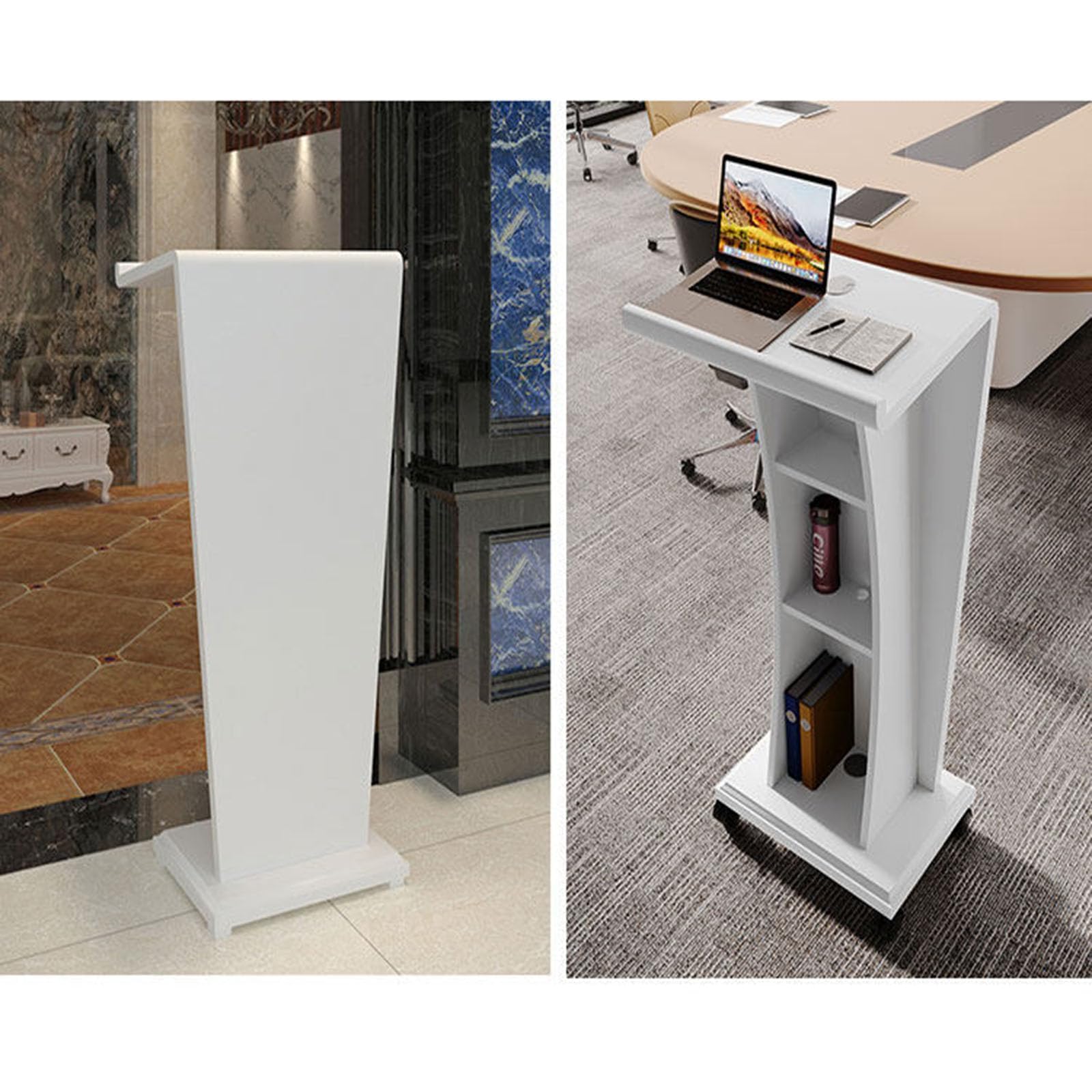Mobiles Rednerpult mit Rollen, schwarzes Rollpult aus Holz für Büro, Empfang, Bühne und christlichen Gottesdienst, 53 x 33 x 114 cm